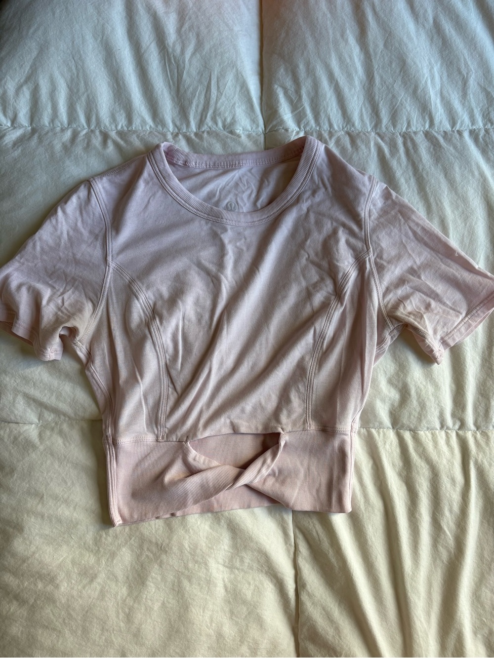 Women's Lulu Lemon Light Pink Short Sleeve Twist-Front Top